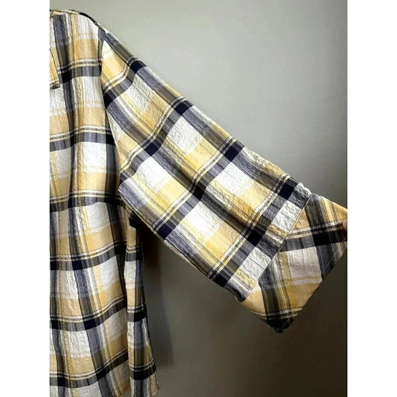 REBECCA MALONE WOMENS SIZE XL 3/4 SLEEVE YELLOW NAVY BLUE BUTTON BLOUSE NWOT - Picture 2 of 7